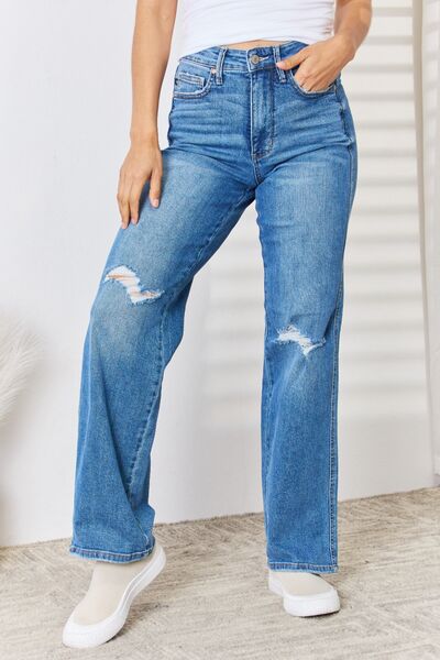 Judy Blue Full Size High Waist Distressed Straight-Leg Jeans Medium 0 