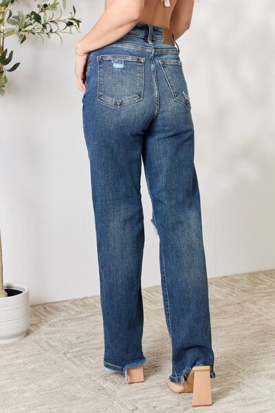 Judy Blue Full Size High Waist 90's Distressed Straight Jeans   