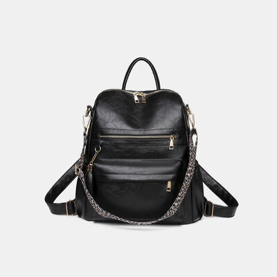 PU Leather Convertible Backpack Black One Size 
