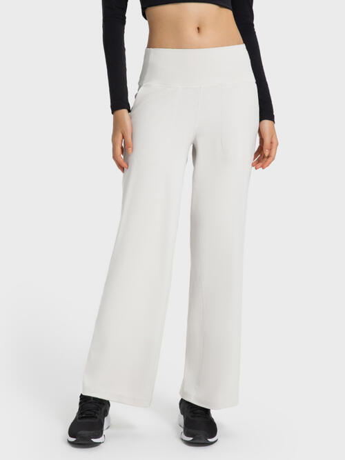 Wide Waistband Active Pants with Pockets Ivory 4 