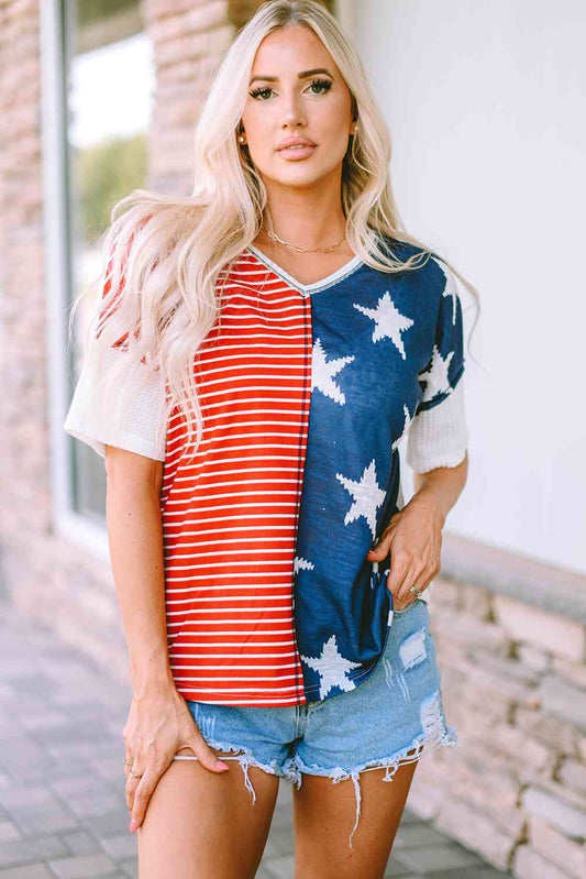 Star and Stripe V-Neck Top Multicolor S 