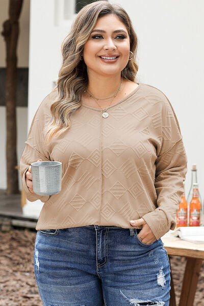 Plus Size Exposed Seam Dropped Shoulder T-Shirt   