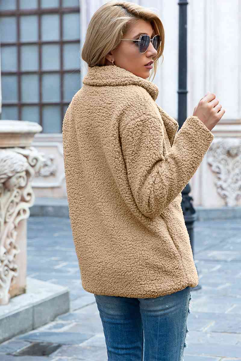 Full Size Lapel Collar Sherpa Coat   