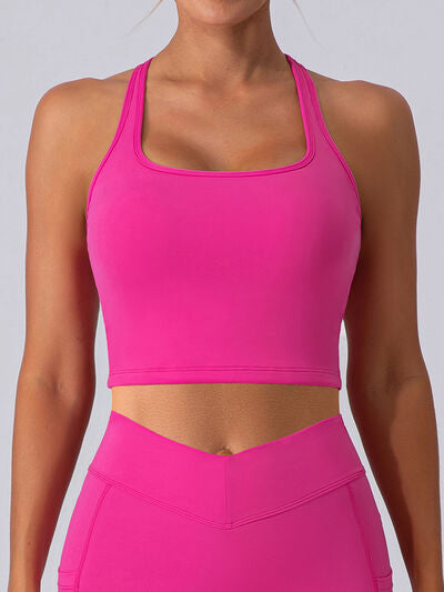 Square Neck Racerback Cropped Tank Hot Pink S 