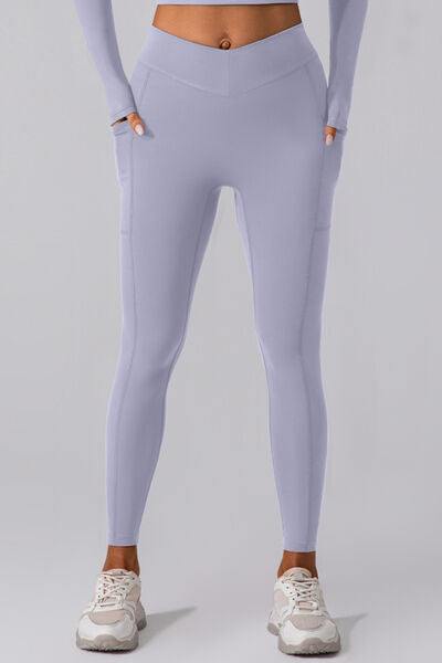 High Waist Active Leggings with Pockets White S 