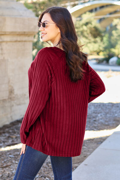 Basic Bae Full Size Ribbed Round Neck Long Sleeve Knit Top   