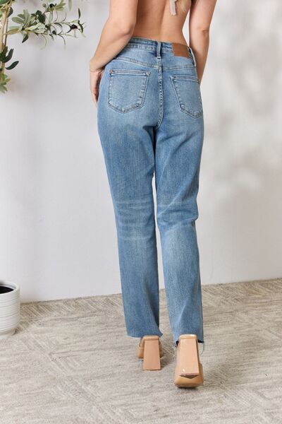 Judy Blue Full Size Distressed Raw Hem Straight Jeans   