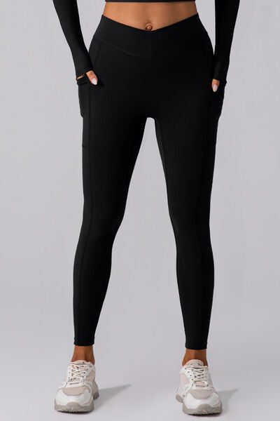High Waist Active Leggings with Pockets Black S 