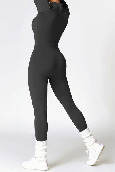 Zip Up Long Sleeve Slim Active Jumpsuit   