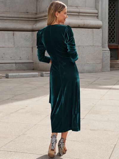 Surplice Puff Sleeve Midi Dress   