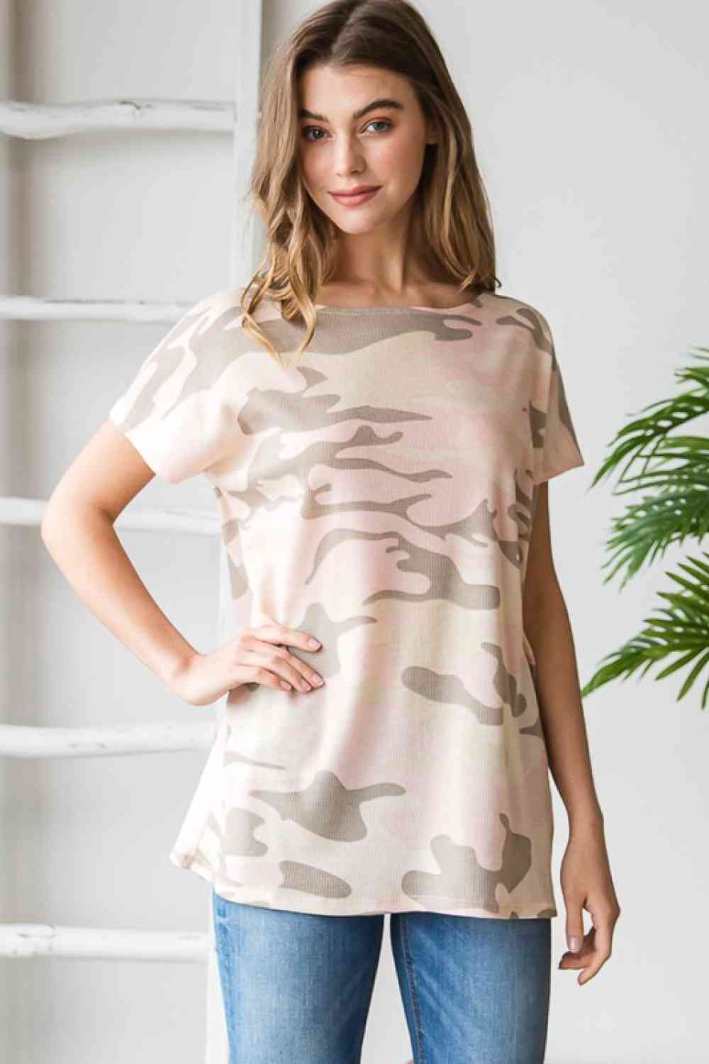 Heimish Full Size Camouflage Tunic T-Shirt Pink Camo S 