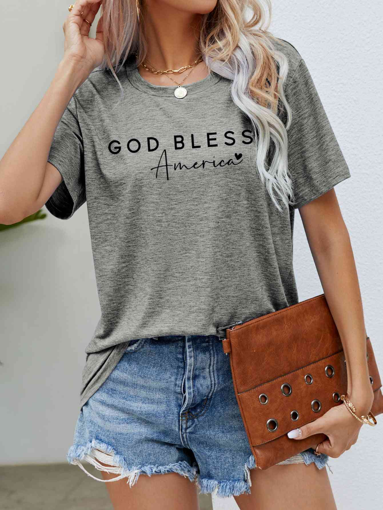 GOD BLESS AMERICA Graphic Short Sleeve Tee Mid Gray S 