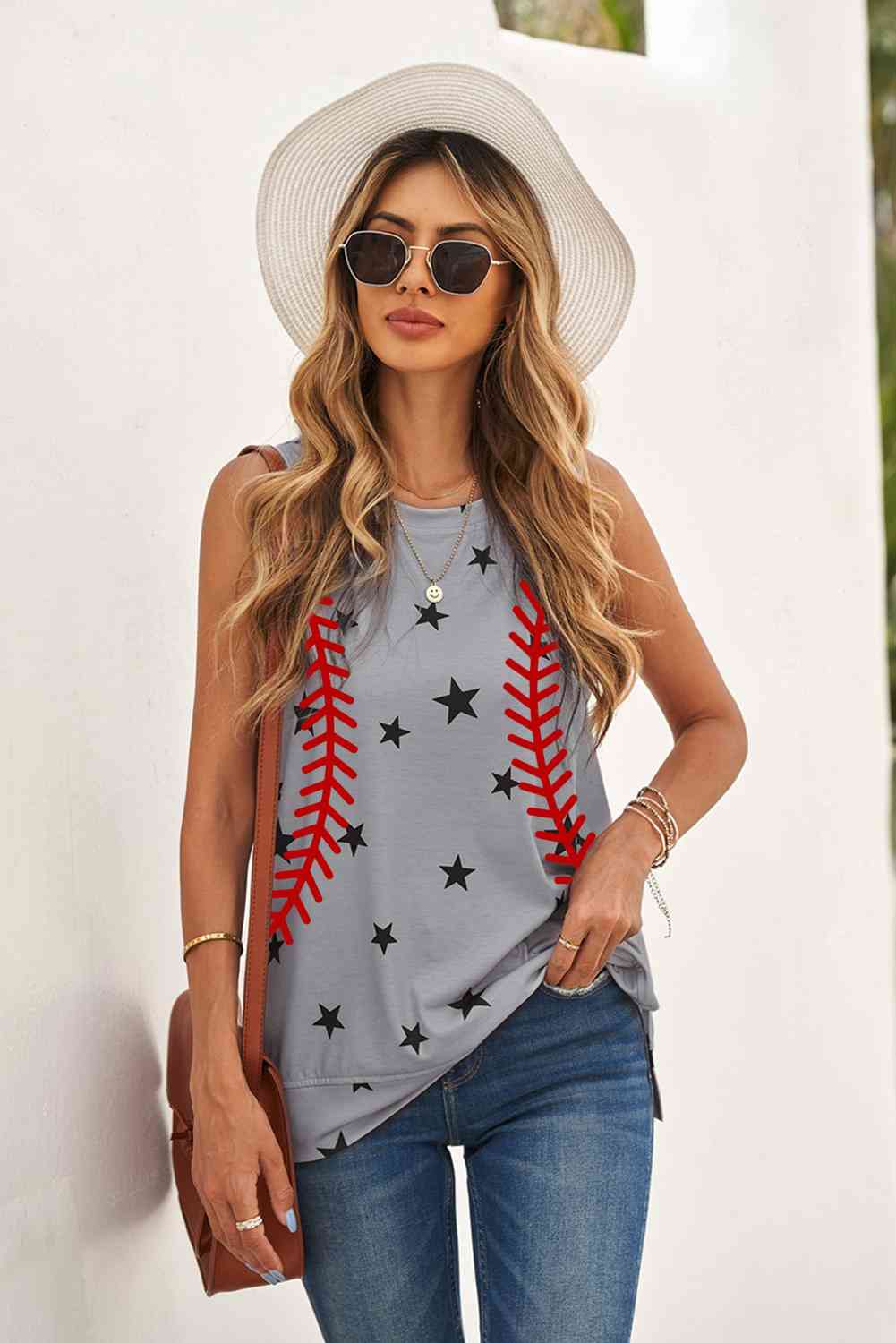 Star Print Slit Tank   