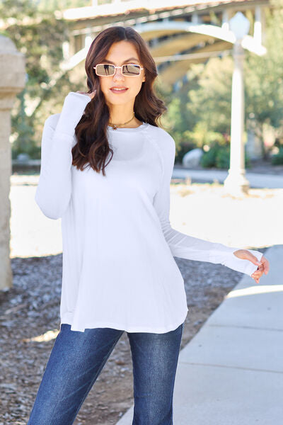 Basic Bae Full Size Round Neck Long Sleeve T-Shirt White S 