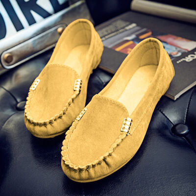 Metal Buckle Soft Round Toe Loafers   