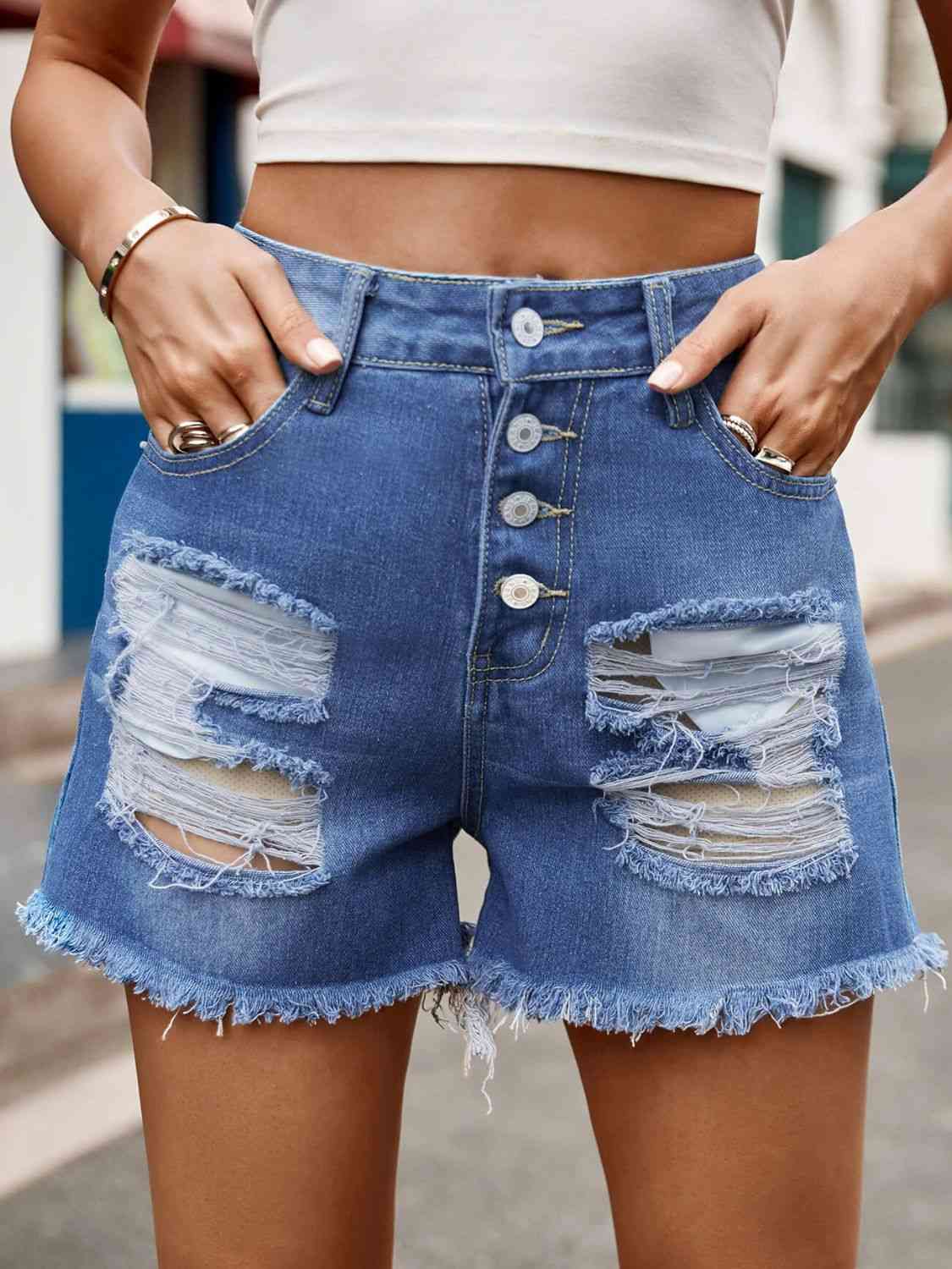 USA Raw Hem Denim Shorts with Pockets   