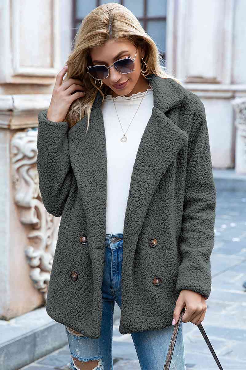 Full Size Lapel Collar Sherpa Coat   