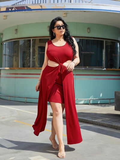 Plus Size Cutout Scoop Neck Sleeveless Dress Deep Red 1XL 