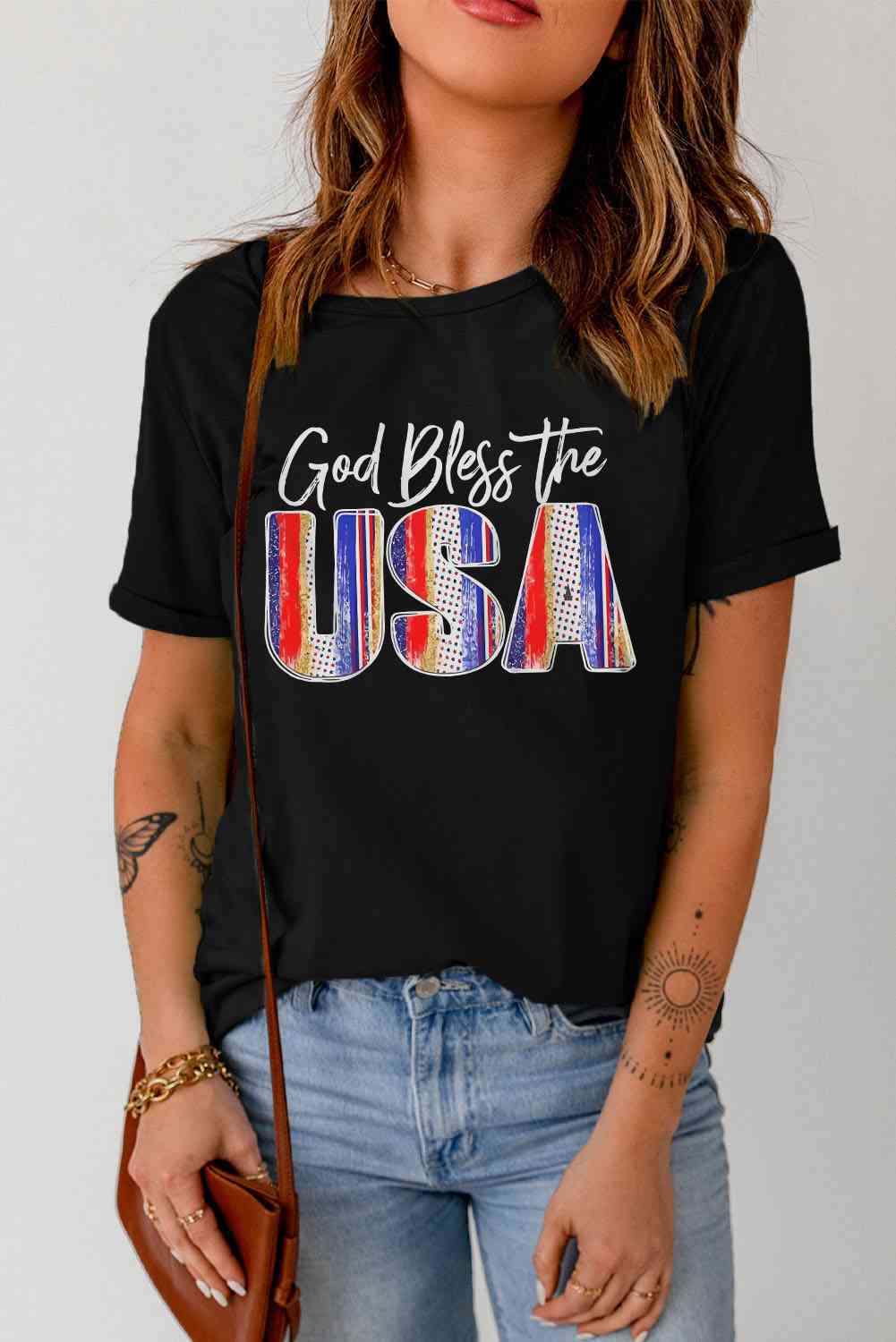 GOD BLESS THE USA Cuffed T-Shirt Black S 