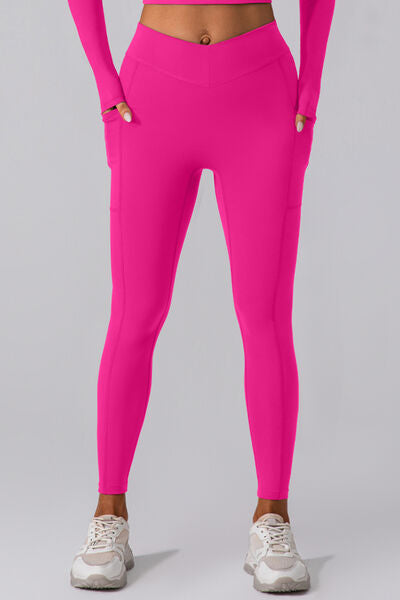 High Waist Active Leggings with Pockets Hot Pink S 