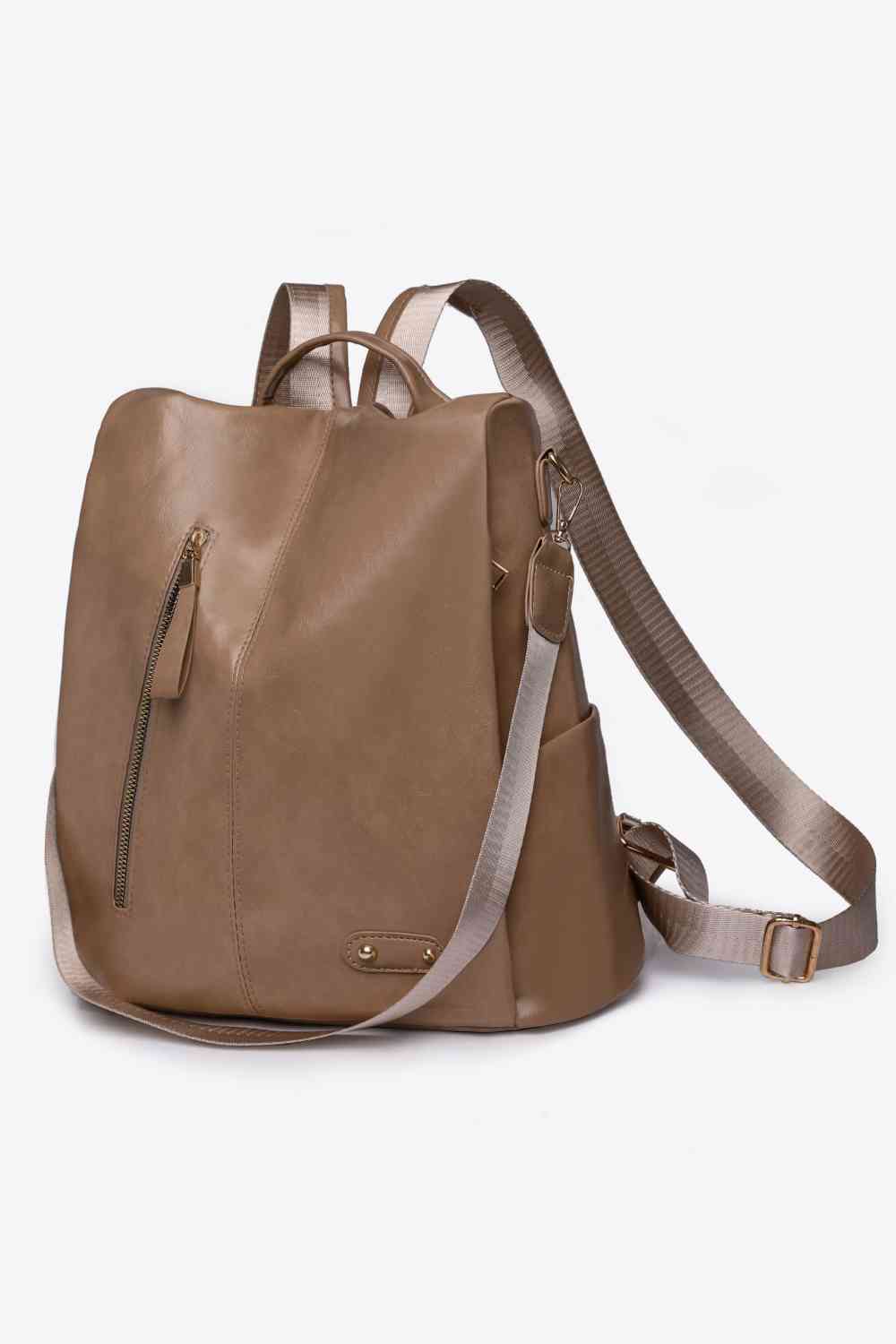 Zipper Pocket Backpack Mocha One Size 