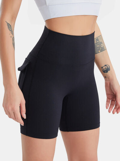 Pocketed High Waist Active Shorts Black S 