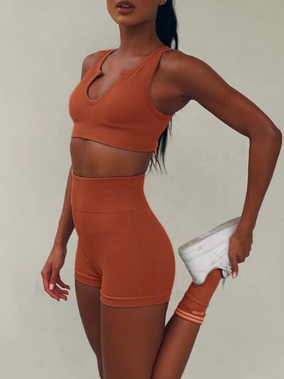 Notched Wide Strap Tank and Shorts Active Set Terracotta S 