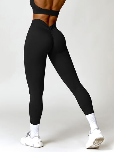 Ruched Pocketed High Waist Active Leggings   