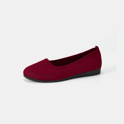 Round Toe Knit Ballet Flats Wine 36(US5) 