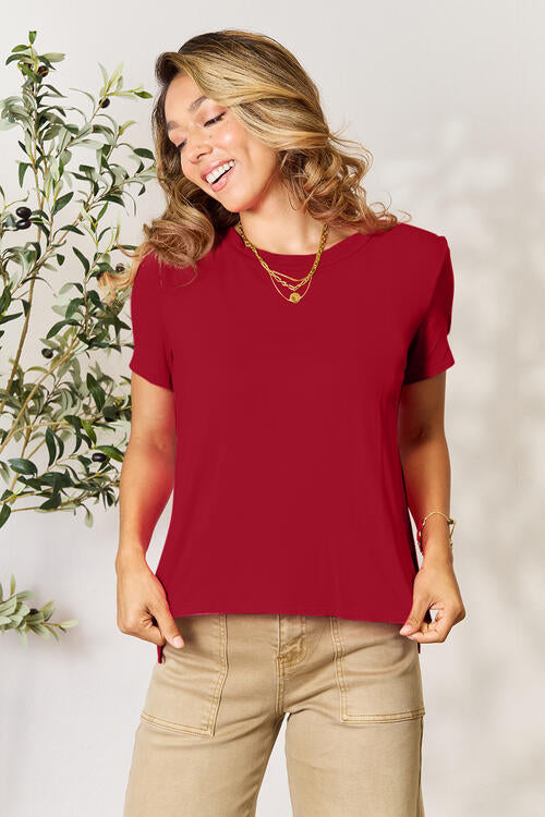 Basic Bae Full Size Round Neck Short Sleeve T-Shirt Deep Red S 