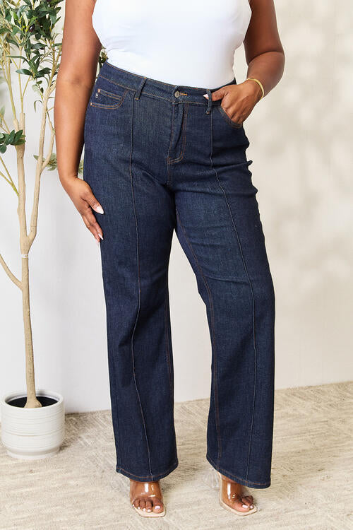 Judy Blue Full Size High Waist Wide Leg Jeans Dark 0(24) 