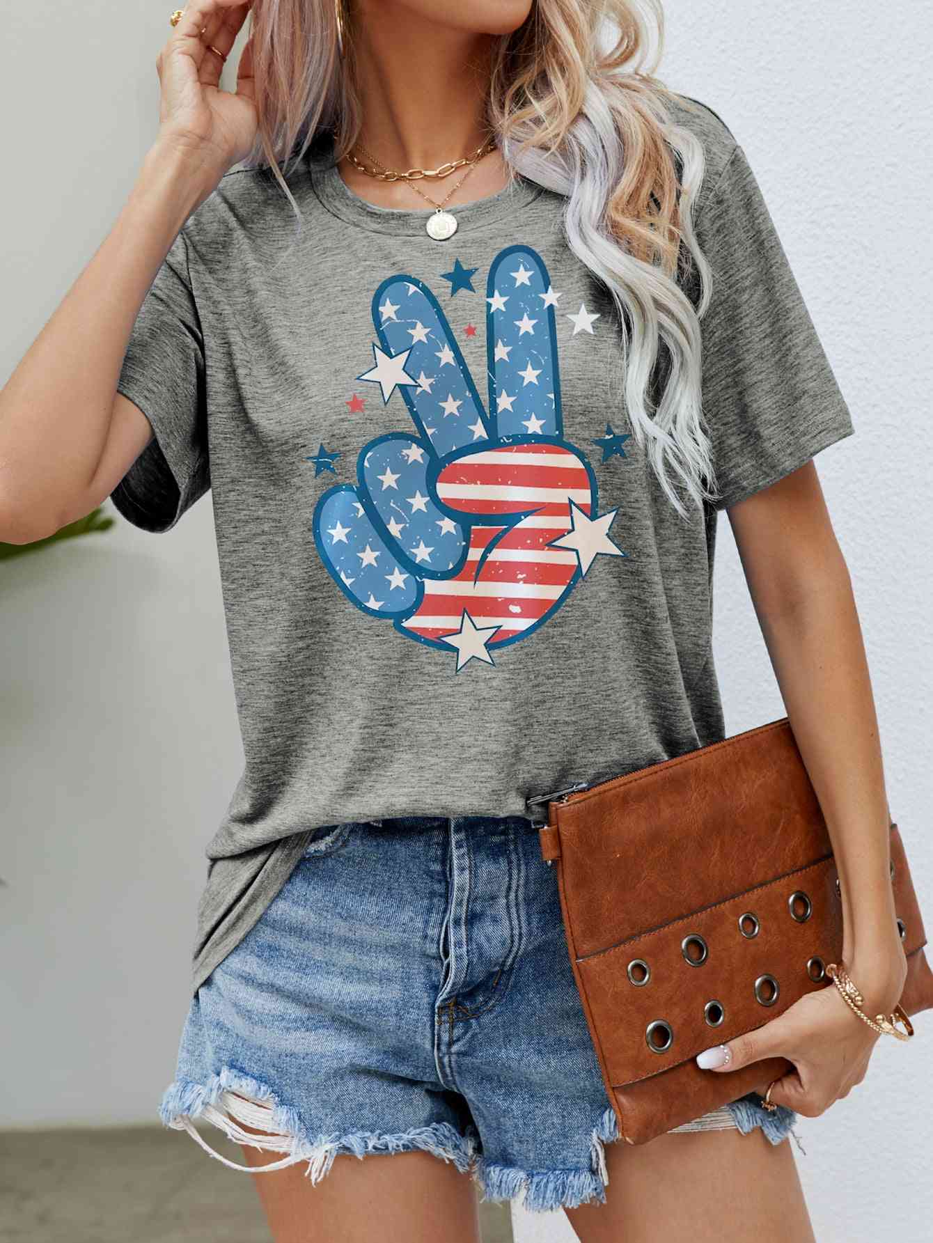 US Flag Peace Sign Hand Graphic Tee Mid Gray S 