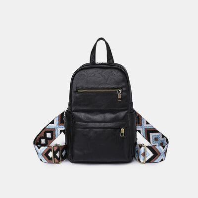Medium PU Leather Backpack Black One Size 