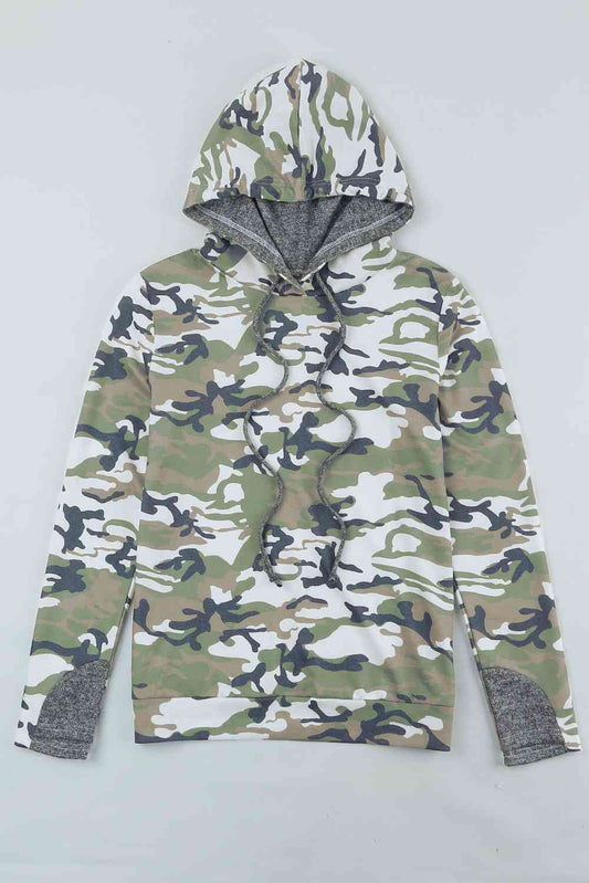 Camouflage Sequin Drawstring Hoodie Camouflage S 