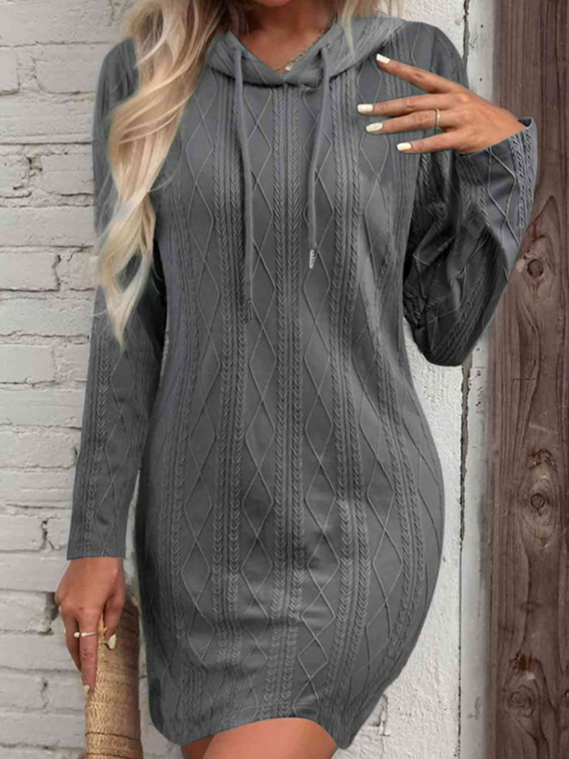 Drawstring Hooded Sweater Dress Heather Gray S 