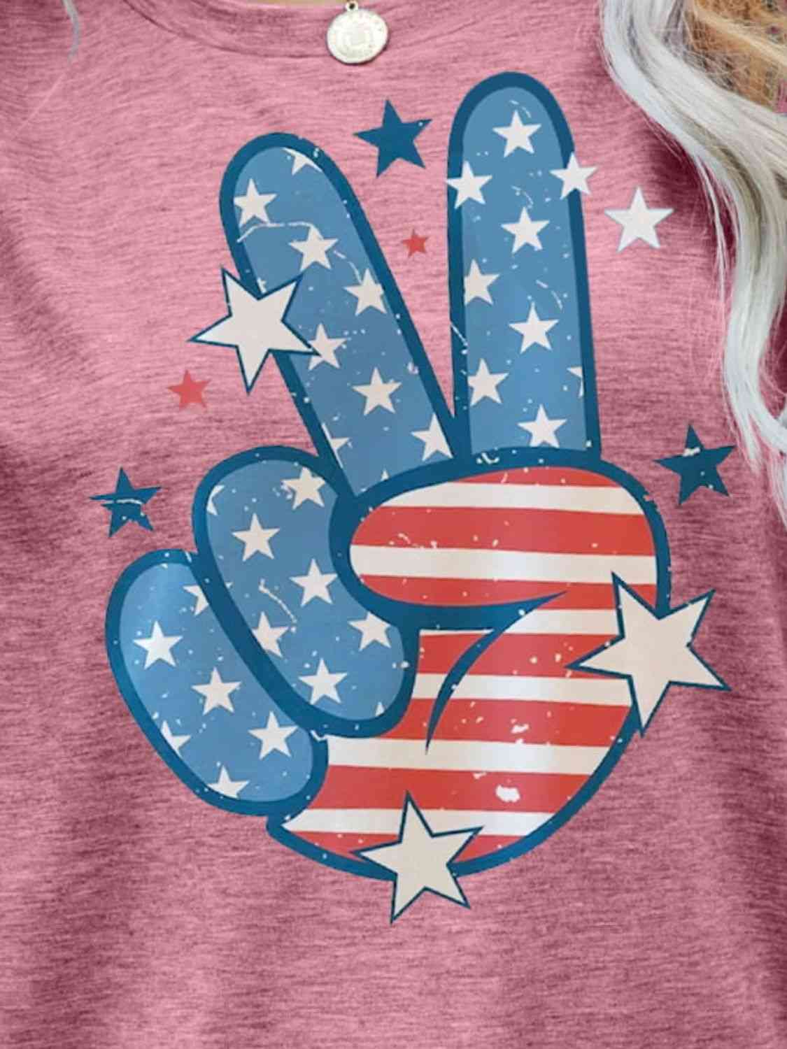 US Flag Peace Sign Hand Graphic Tee   