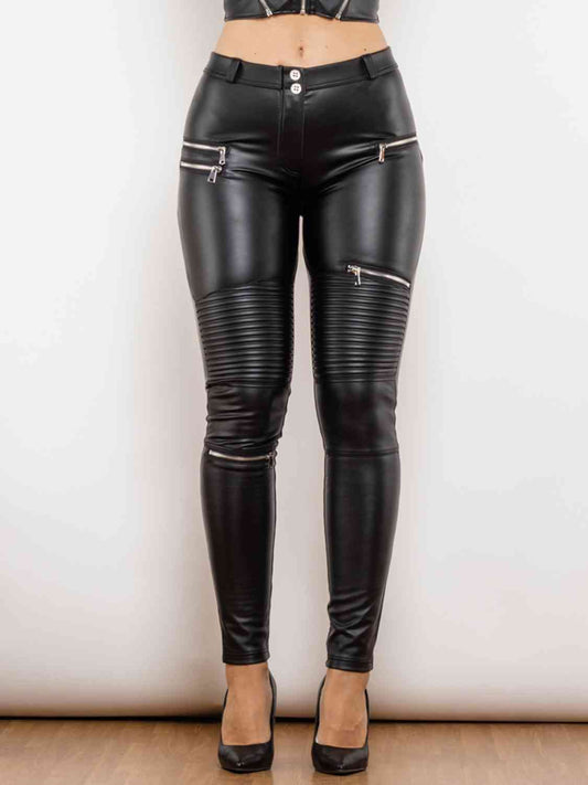 PU Zip Detail Skinny Pants Black XS 