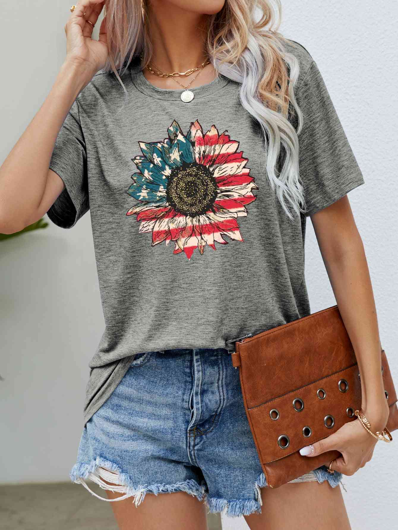 US Flag Flower Graphic Tee Mid Gray S 