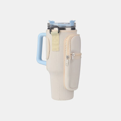 Insulated Tumbler Cup Sleeve With Adjustable Shoulder Strap Ivory One Size 