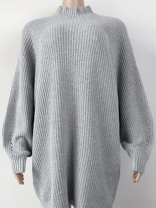 Mock Neck Dropped Shoulder Sweater Dress   