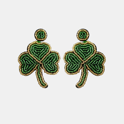 St. Patrick's Day Stainless Steel Beaded Leaf Dangle Earrings Green One Size 