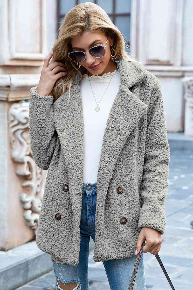 Full Size Lapel Collar Sherpa Coat   