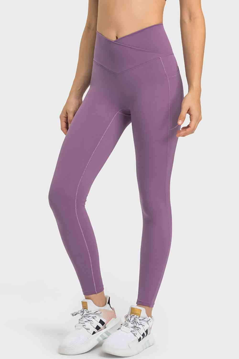 V-Waist Yoga Leggings with Pockets Purple 4 