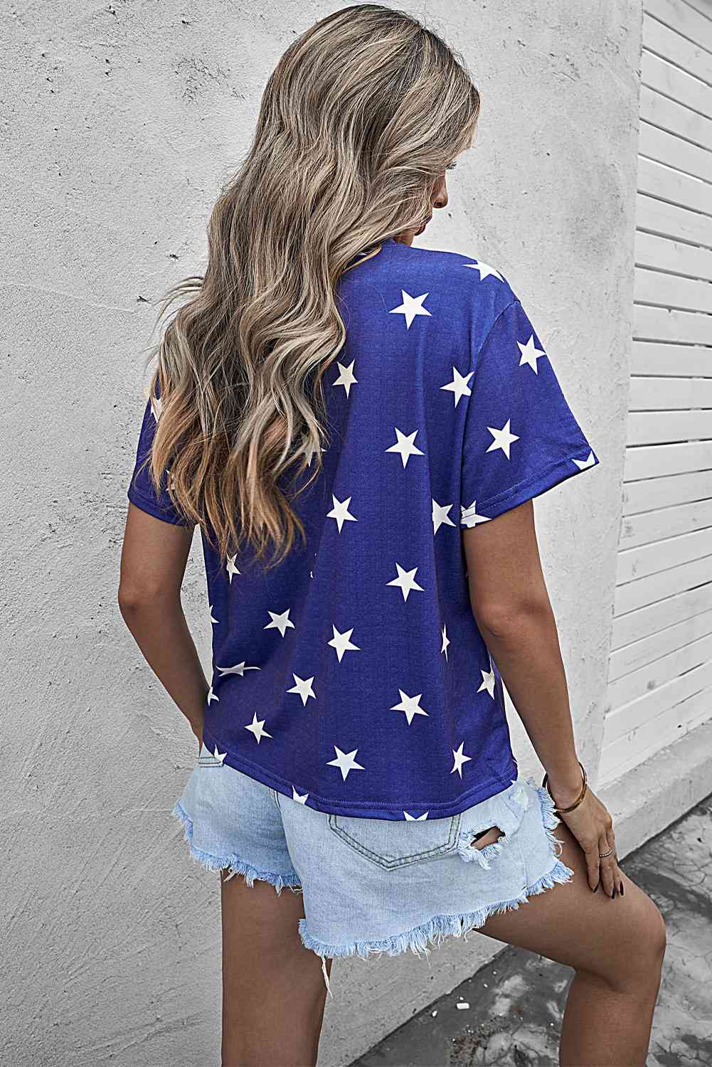 USA Star Print Round Neck T-Shirt   