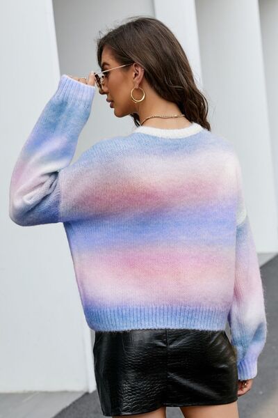 Gradient Round Neck Dropped Shoulder Sweater   