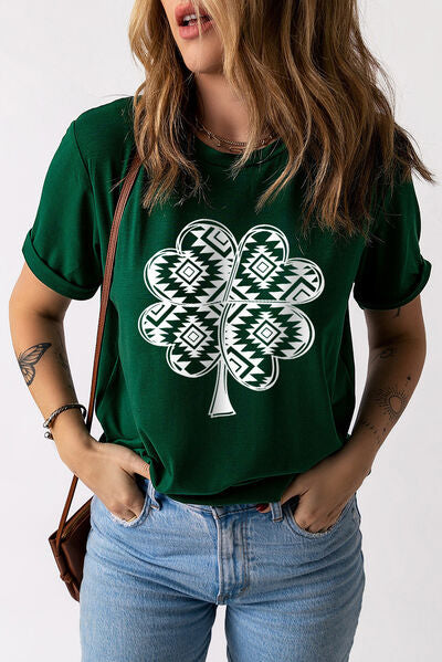 Lucky Clover Geometric Short Sleeve T-Shirt Green S 