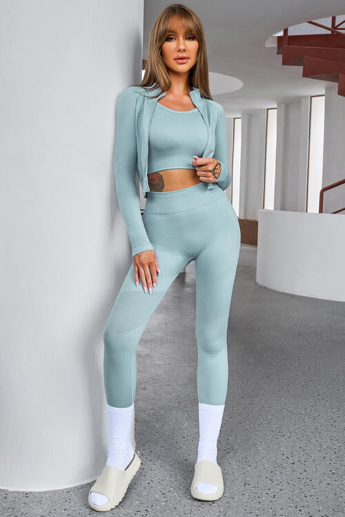 Tank Cropped Active Top and Pants Set Pastel  Blue S 