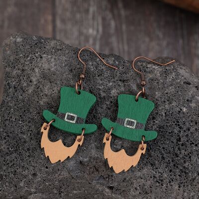 St. Patrick's Day Wooden Hat Shape Dangle Earrings Mid Green One Size 