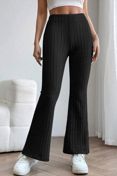 Basic Bae Full Size Ribbed High Waist Flare Pants Black S 