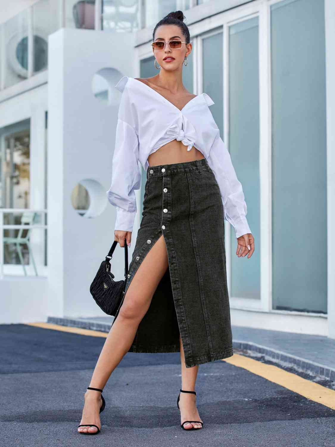 Button Down Denim Skirt   